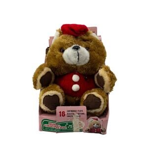 Vintage Liberty Bell Musical Christmas Teddy Bear Plush Lights Tested Working